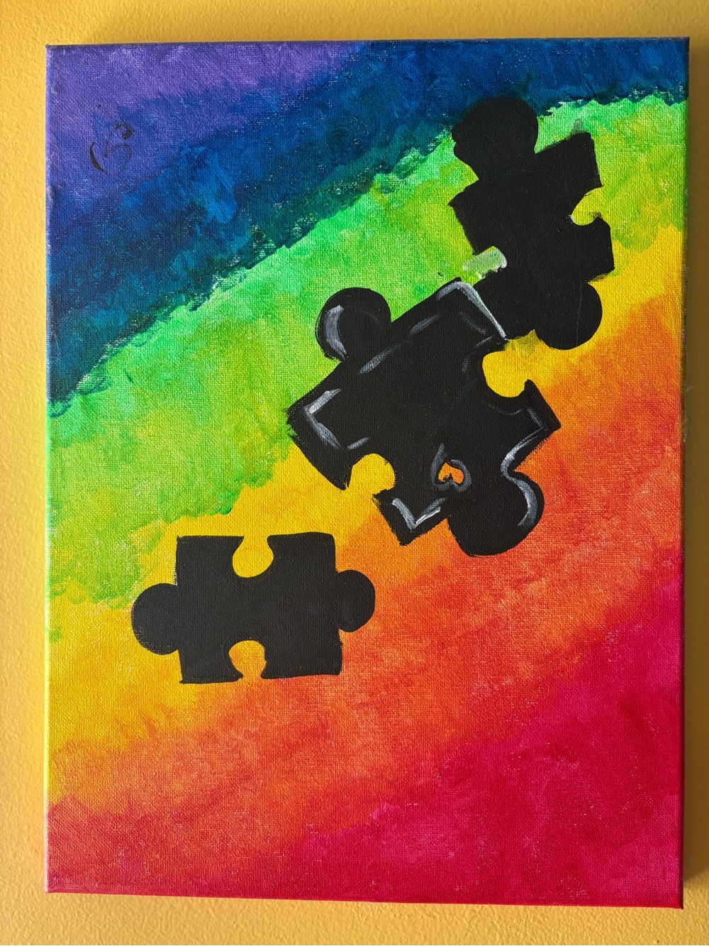Rainbow Gradient Canvas with Black Puzzle Pieces by simplyyou